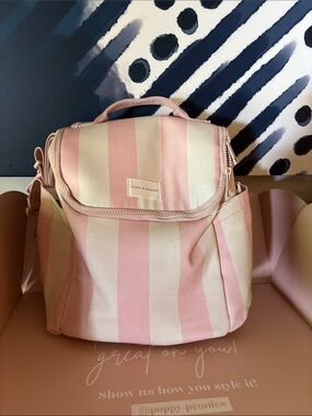 Poppy & Peonies Pink and Cream Striped Baby Bag Backpack